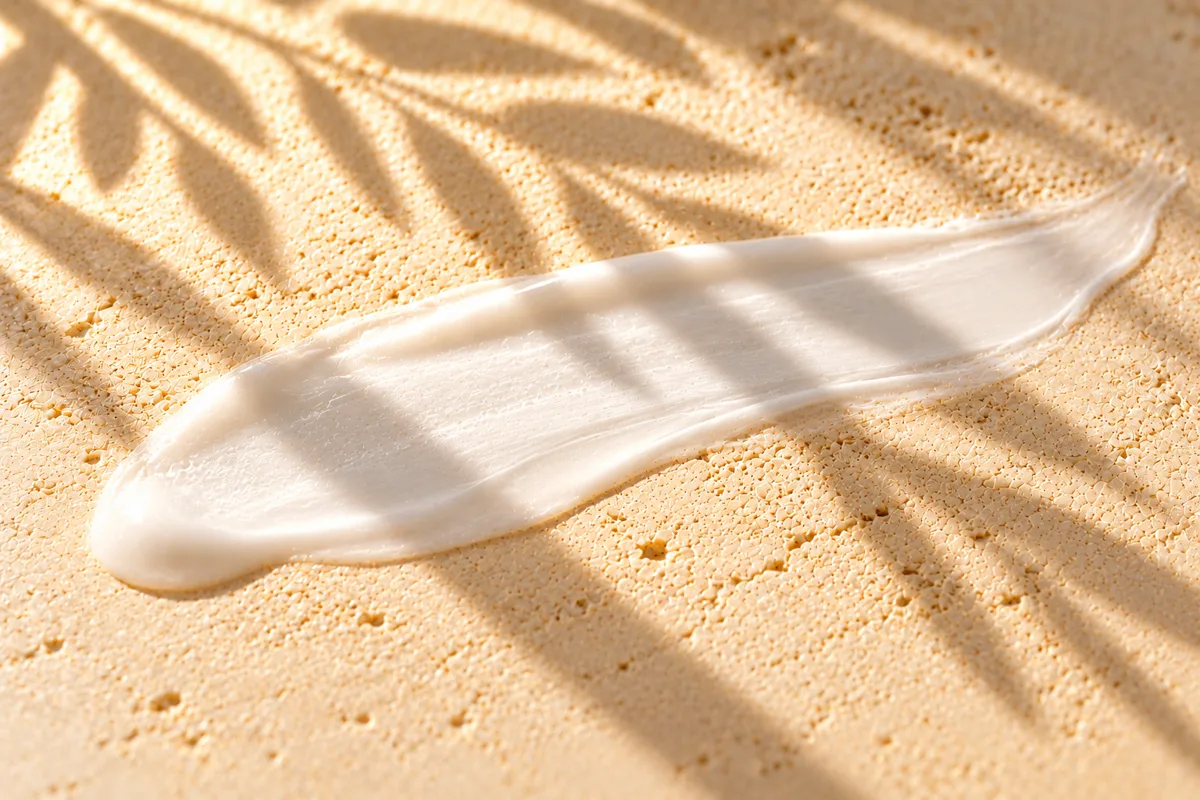Textura de protector solar con sombra de hoja