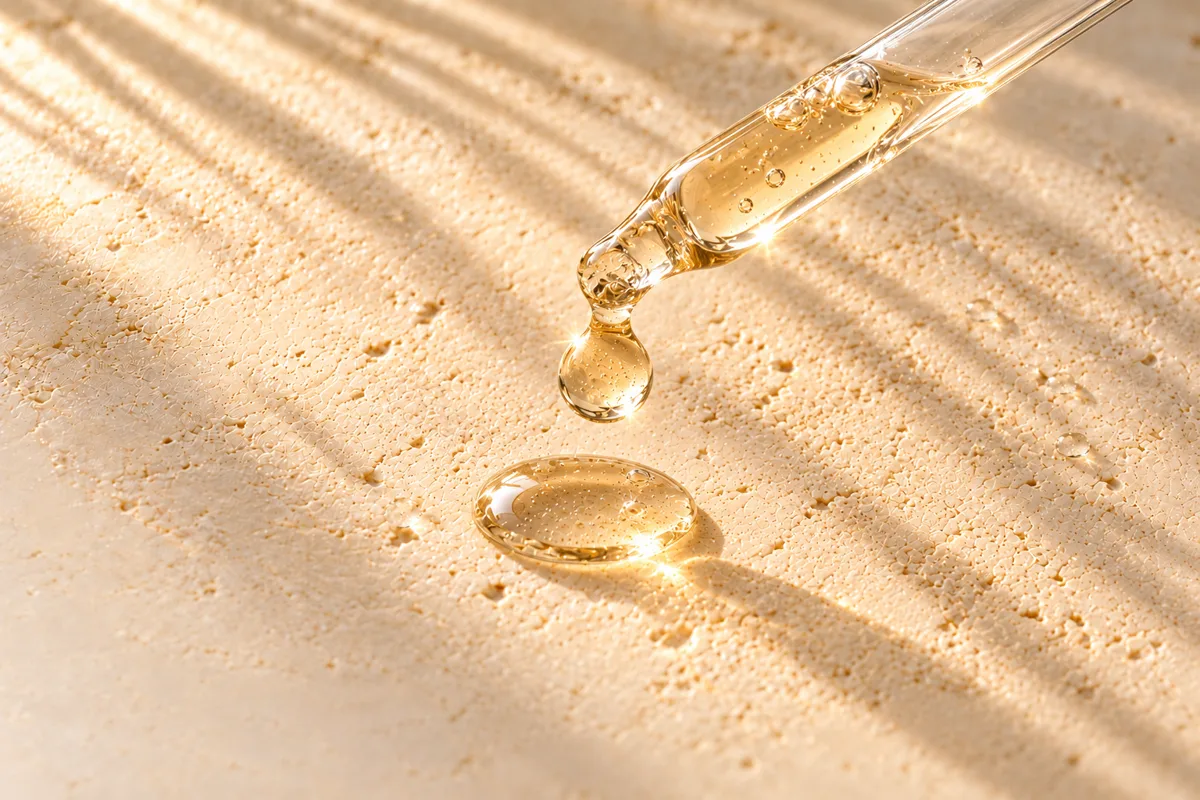 Pipeta con gota de sérum dorado